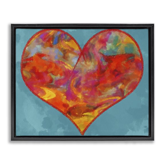 Stupell Industries Modern Modern Heart on Blue Black Floating Frame Canvas Art, 21 x 17, by Daniel Sproul