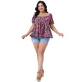 thumbnail image 3 of DARING DIVA Women's Plus Sweetheart Neck Short Sleeves Floral Blouse 1X Hot Pink, 3 of 6