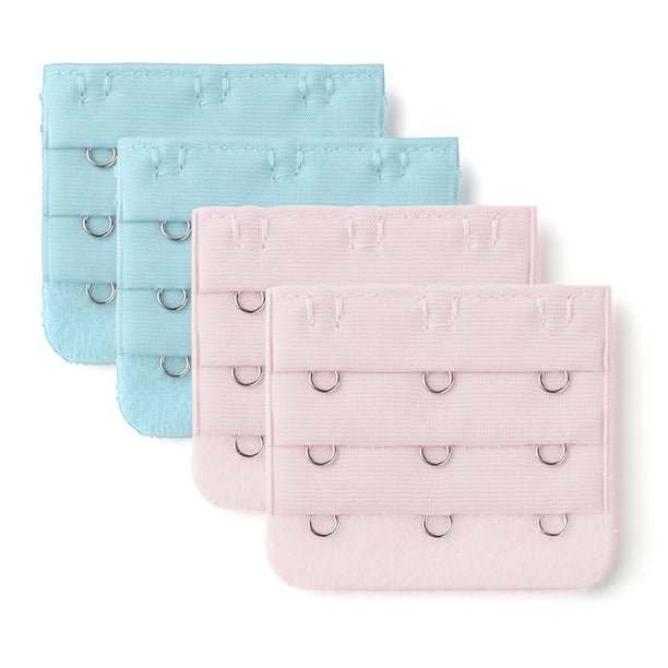 Conjunto de extensores de tirantes de sujetador de 3 filas con hebilla para mujeres, color rosa y azul, 4 piezas