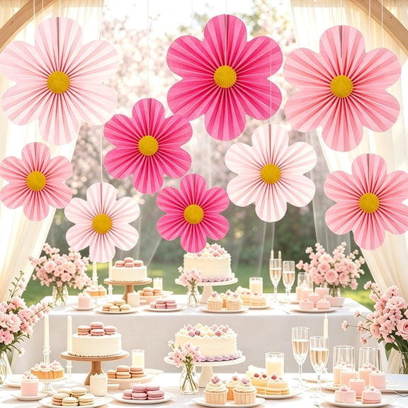 Pink 3D Flower Decorations—A Romantic Hanging Party Decoration Set, perfect for outdoor garden parties, indoor dining decor, dessert table backdrops, or girly-themed events.