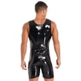 thumbnail image 2 of Men Sexy Leather Bodysuit, Zipper Open Crotch, Glossy PVC Leather, Shiny Latex Leotard Crotchless, 2 of 7