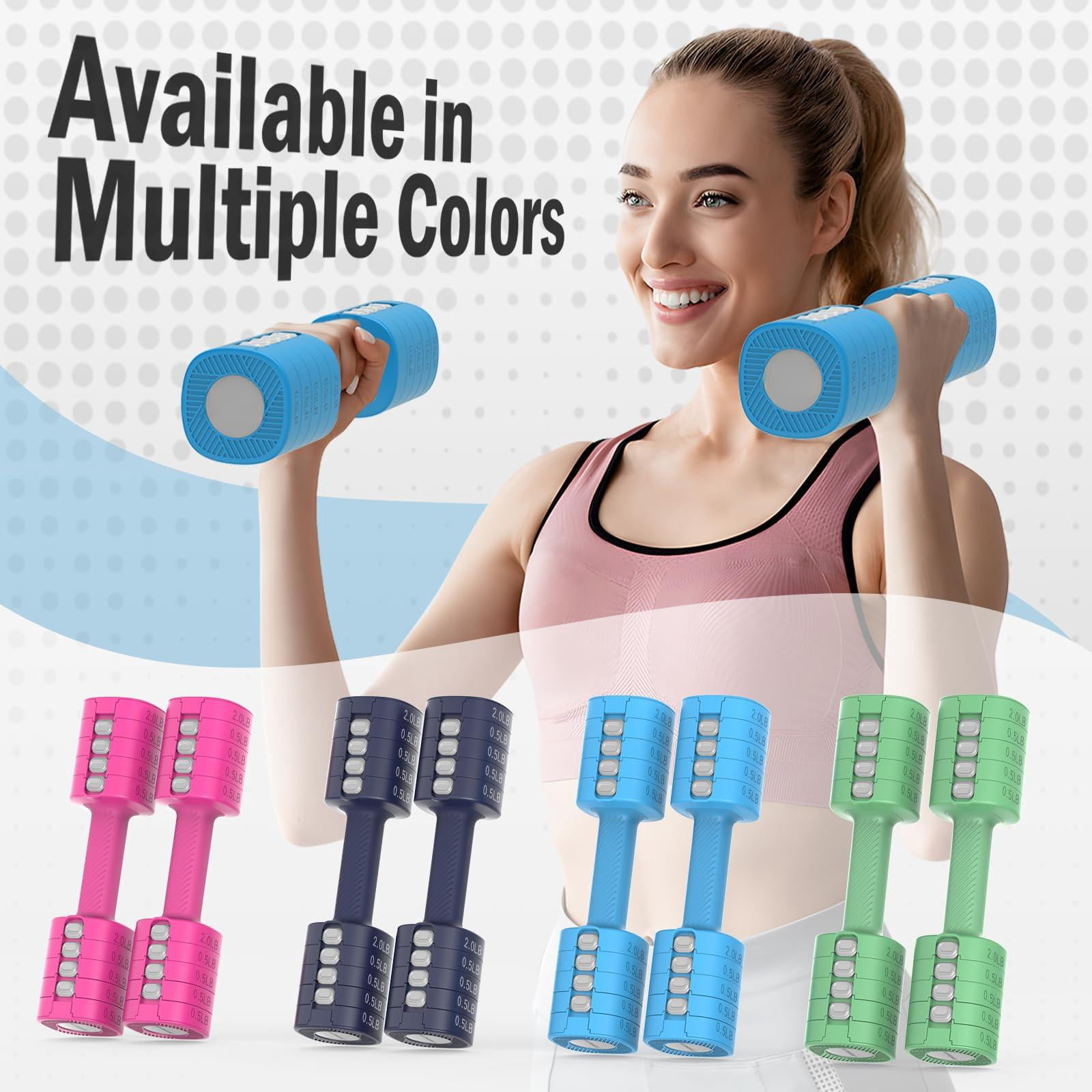 Adjustable Weight Dumbbells Set Of 2  8 In 1 Hand Weights For Women 2lb/3lb/4lb/5lb/6lb Dumbbell 12 Lbs/pair Home Office Gym Workout