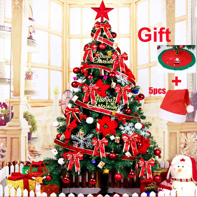4/5/6/9 ft Oro Rojo Árbol De Navidad Decoración Conjunto Completo Paquete De Lujo Encriptación Luz Grande Decoraciones Navideñas 2.1/1.8/1.5/1.2 Metros Viene Con Adornos Cintas Luminosas Luces De colo