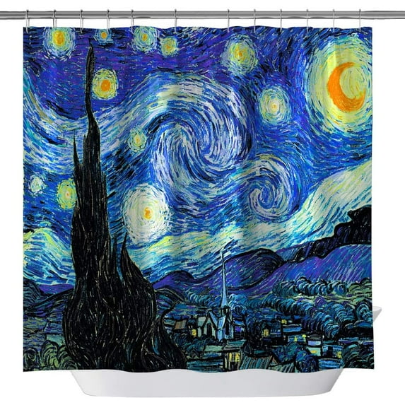 JOOCAR Starry Sky Shower Curtain Watercolor Night Decor Background, Polyester Fabric Decor Shower Curtain Home Decor Bathroom Accessories with Hooks, 72X 72 in