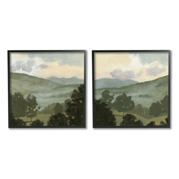 Stupell Industries Rural Hills Landscape Nature Painting Black Framed Art Print Wall Art, 12 x 12, Set of 2