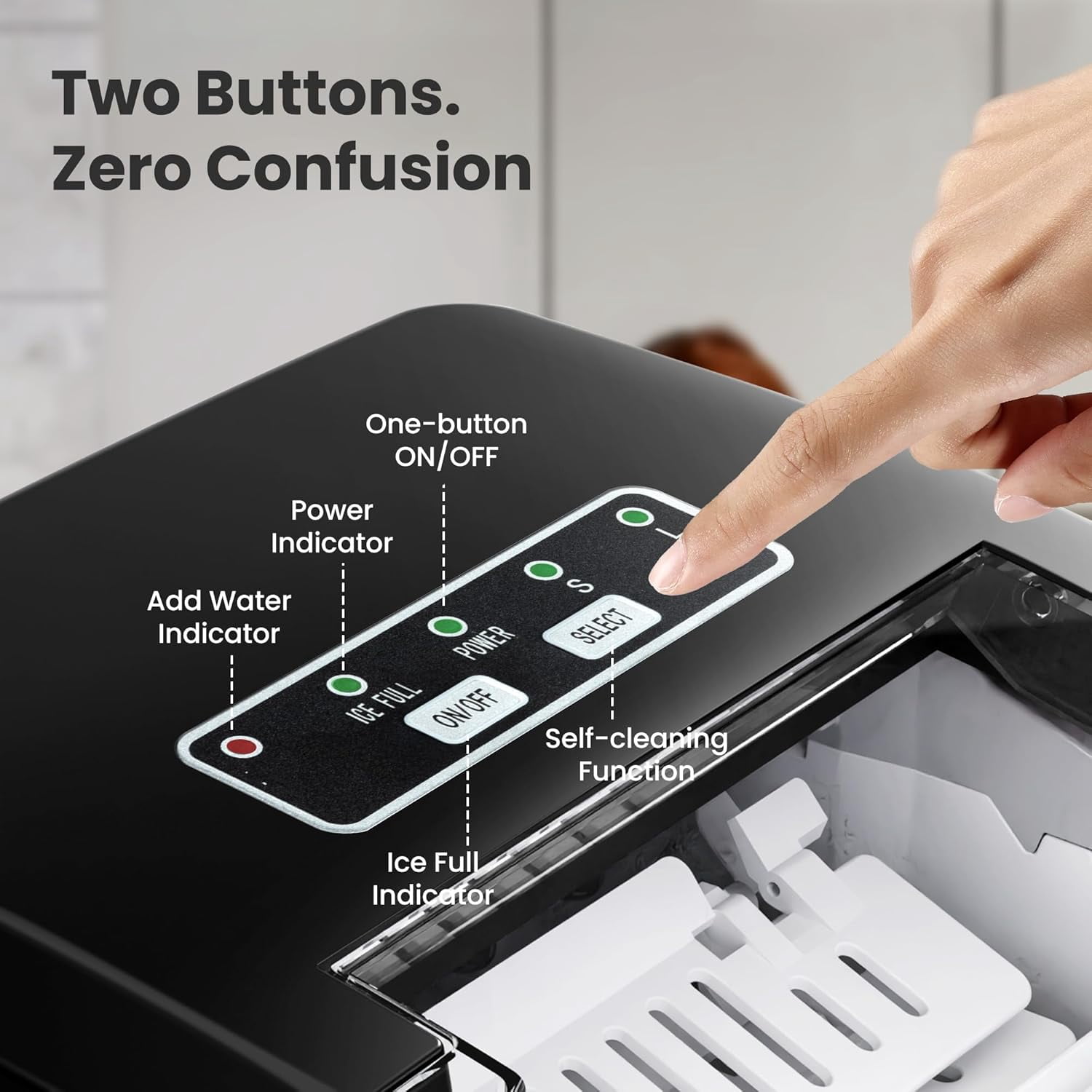 Moifoi Ice Maker Countertop , Portable Ice Machine 26.5lbs/24H, Ready in 6 Mins/9 Pcs with Self-Cleaning,Black