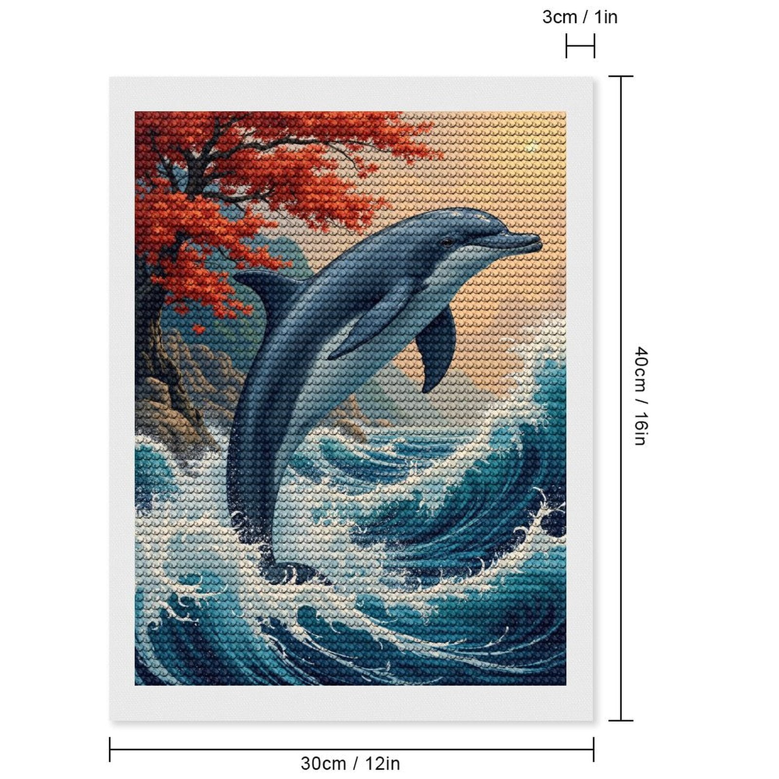 Diamond Art Kits for Adults, Dolphin Ocean Waves Sun Trees 5D Diamond Painting Kits for Adults Beginners, DIY Full Drill Diamond Painting, Gem Art and Crafts 12x16