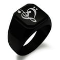 thumbnail image 1 of Stainless Steel Treble Bass Clef Musical Heart Engraved Square Flat Top Biker Style Polished Ring, 1 of 1