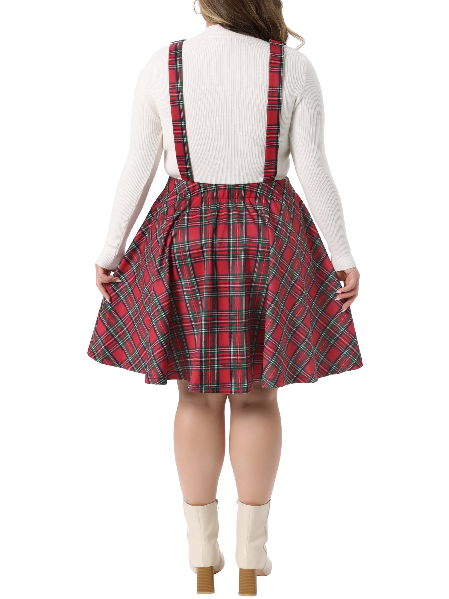DARING DIVA Women's Plus Size Overall Plaid Swing Adjustable Straps Dress 4X Red