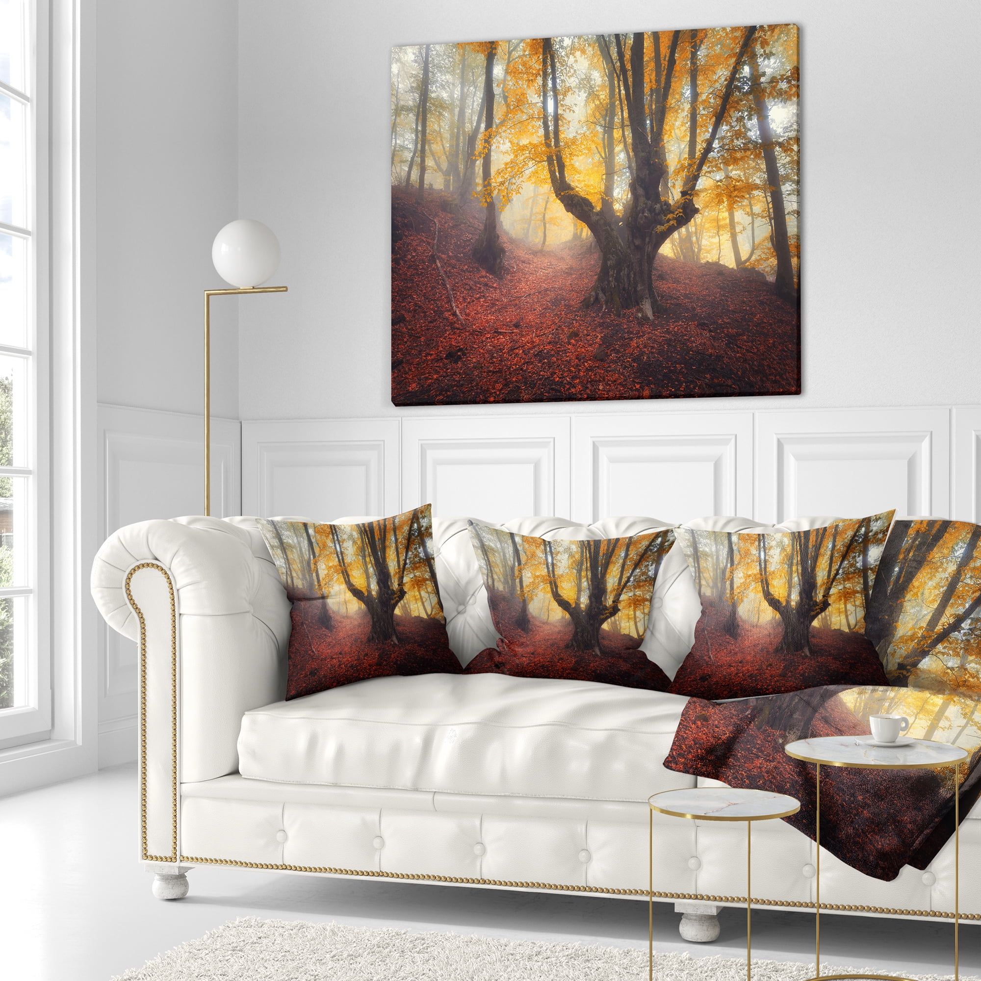 Designart Dark Old Yellow Forest - Landscape Photography Throw Pillow - 18x18