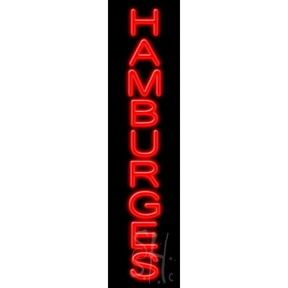 Hamburgers LED Neon Sign 8" Tall x 32" Wide, Clear Edge Cut Acrylic Backing, with Dimmer - Bright and Premium built indoor LED Neon Sign for restaurant window and interior decor.