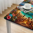 thumbnail image 4 of COMIO Hawaiian Aloha Vintage Colorful Swirl Dolphins Palm Trees Flowers Square Tablecloth with Elastic Edge White, 4 of 7