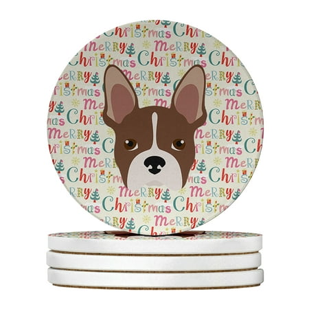 

Boston Terrier Merry Christmas Large Sandstone Coasters Pack of 4 4 in x 4 in