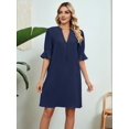thumbnail image 4 of Shirts Dress for Women V Neck Short Sleeves Casual Flowy Summer Beach Vacation Shifts Navy Blue S, 4 of 8