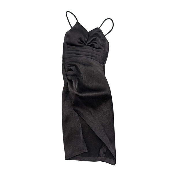 Minivestido de club para mujer, escala 1/6, traje de cosplay de color sólido con abertura alta Negro