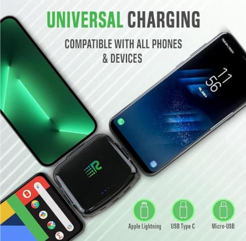 Rush Charge Universe 3 in 1 Portable Charger – 3300mah, 2.4A High-Speed Fast Charging Compatible with iPhone and Android Lightning, Type C, Micro-USB Charges 3 Devices at a Time Pre-Charged RC33