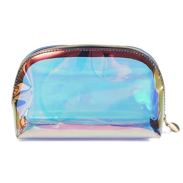 Bolsa de maquillaje holográfica para damas y damas de honor, bolsa de maquillaje portátil impermeable y bolsa transparente de artículos de tocador