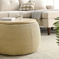 thumbnail image 7 of Round Storage Ottoman, Upholstered Coffee Table with Wooden Lid, 2 in 1 Function End Table Footstool for Living Room Office, Work as Side Table & Ottoman & Seat, (25.5"x25.5"x14.5"), Natural, 7 of 7