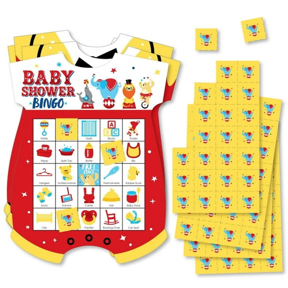 Big Dot of Happiness Carnival - Step Right Up Circus - Picture Bingo Cards and Markers - Carnival Themed Baby Shower Shaped Bingo Game - Set of 18