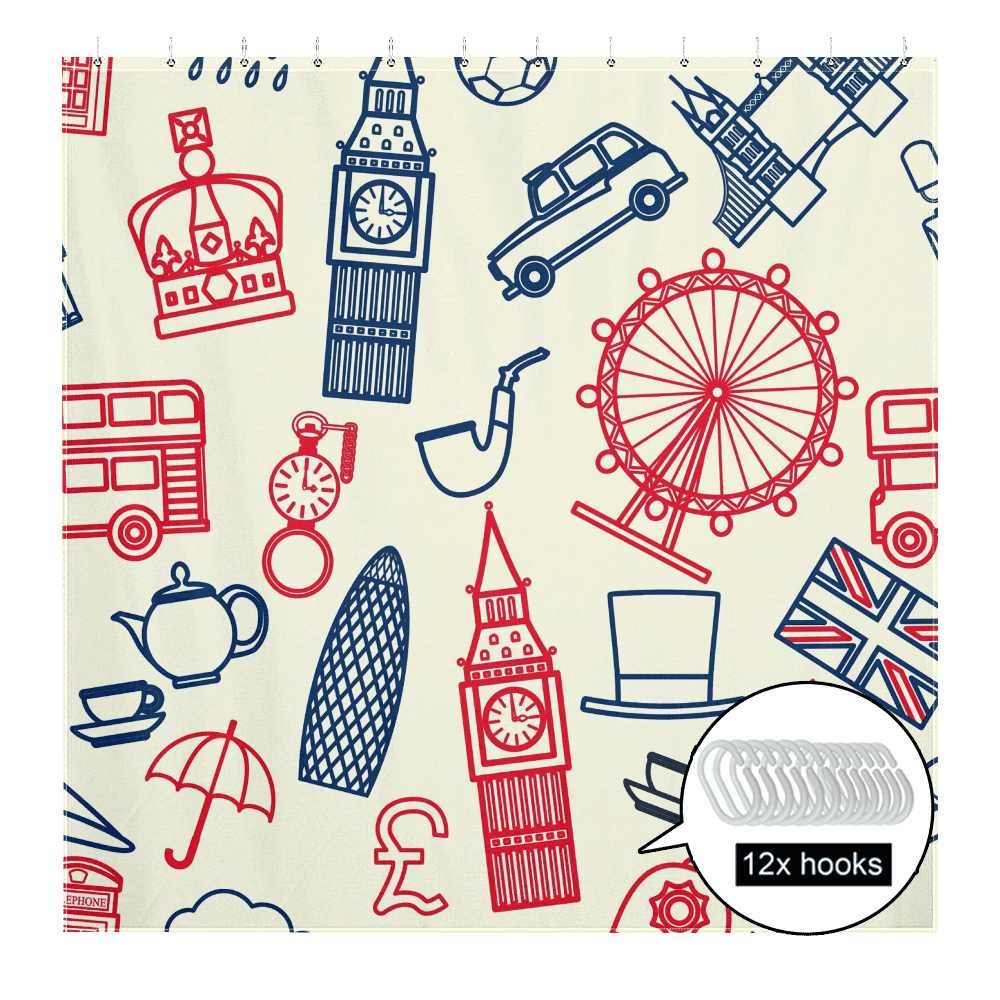 Retro Graffiti Shower Curtain with 12 Hooks,Waterproof Shower Curtain