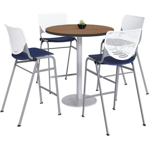 KFI 42" Round Bistro Table - Cherry Top - Kool Barstools - White/Navy