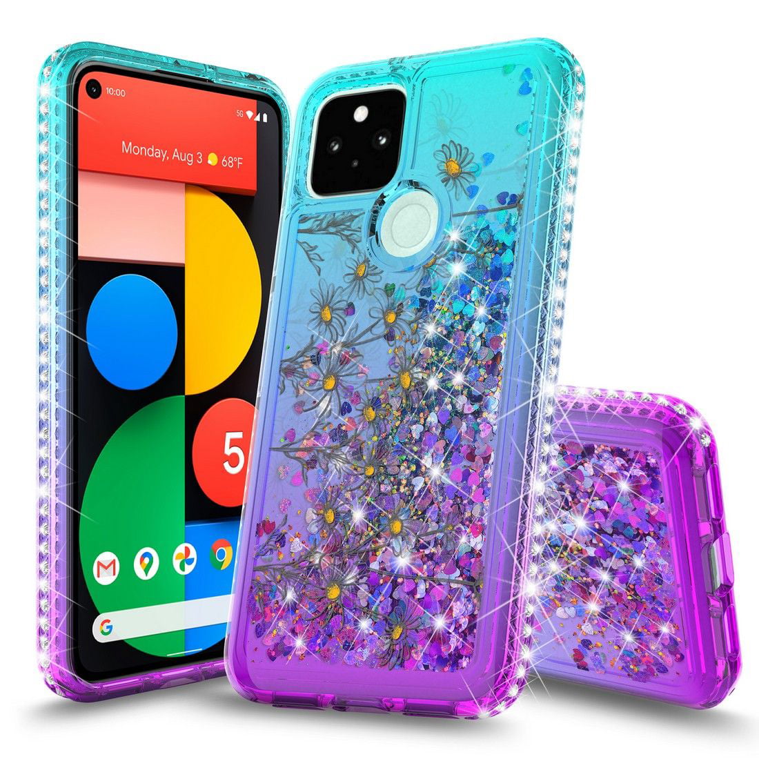 Purple Flower Bling Phone Case Rhinestone Diamond Cover for Google Pixel 3