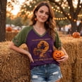 thumbnail image 3 of Textilo Womens Halloween Print T-Shirt Raglan Short Sleeve V-Neck Shirt Witch Graphic Tshirts Vintage Comfort Funny Spooky Season Tops, 3 of 7