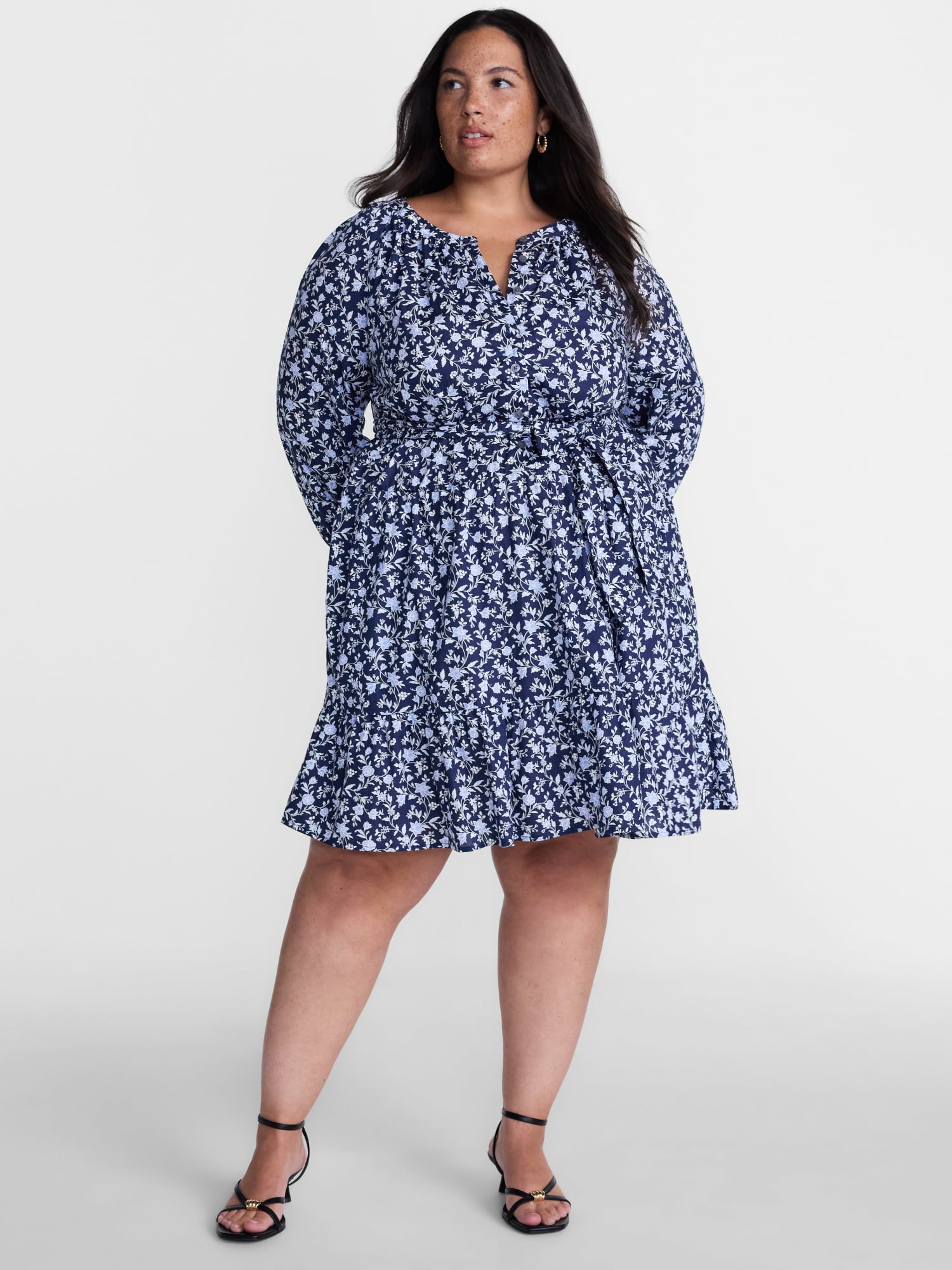 Terra & Sky Women's Plus Size Mini Tiered Shirt Dress, Sizes 0X-4X