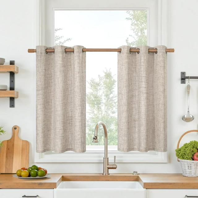 Natural Linen Curtains Long for Living Room Bedroom Grommet Top Light Filtering Privacy Linen Textu Window Semi Sheer Drapes Panels x Natural