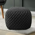 thumbnail image 5 of Square Pouf Ottoman, Black - 18.5" W x 18.5" D x 14.5" H Cotton Knit Foot Stool - Boho Floor Pouffe for Dorm, Bedroom, Living Room, Home, Office, 5 of 5