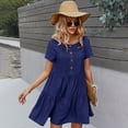 thumbnail image 4 of Summer Dresses for Women Solid Color Dress Short Sleeve Cotton Short Skirt, 4 of 6