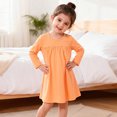 thumbnail image 3 of Bysome Girls Dress Solid Color Long Sleeve Crew Neck Dresses Comfortable Girls Dress Size 5-6 Years Orange, 3 of 4