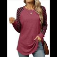thumbnail image 1 of Blusas Tipo Túnica A Rayas para Mujer, Camisas Casuales de Larga, Jersey de Cuello Redondo. Vino Tinto L, 1 of 9