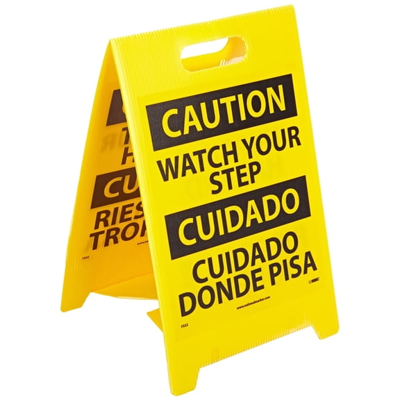 Floor Signs; Dbl Side, Caution Tripping Hazard Caution Watch Your Step (Bilingual), 20X12