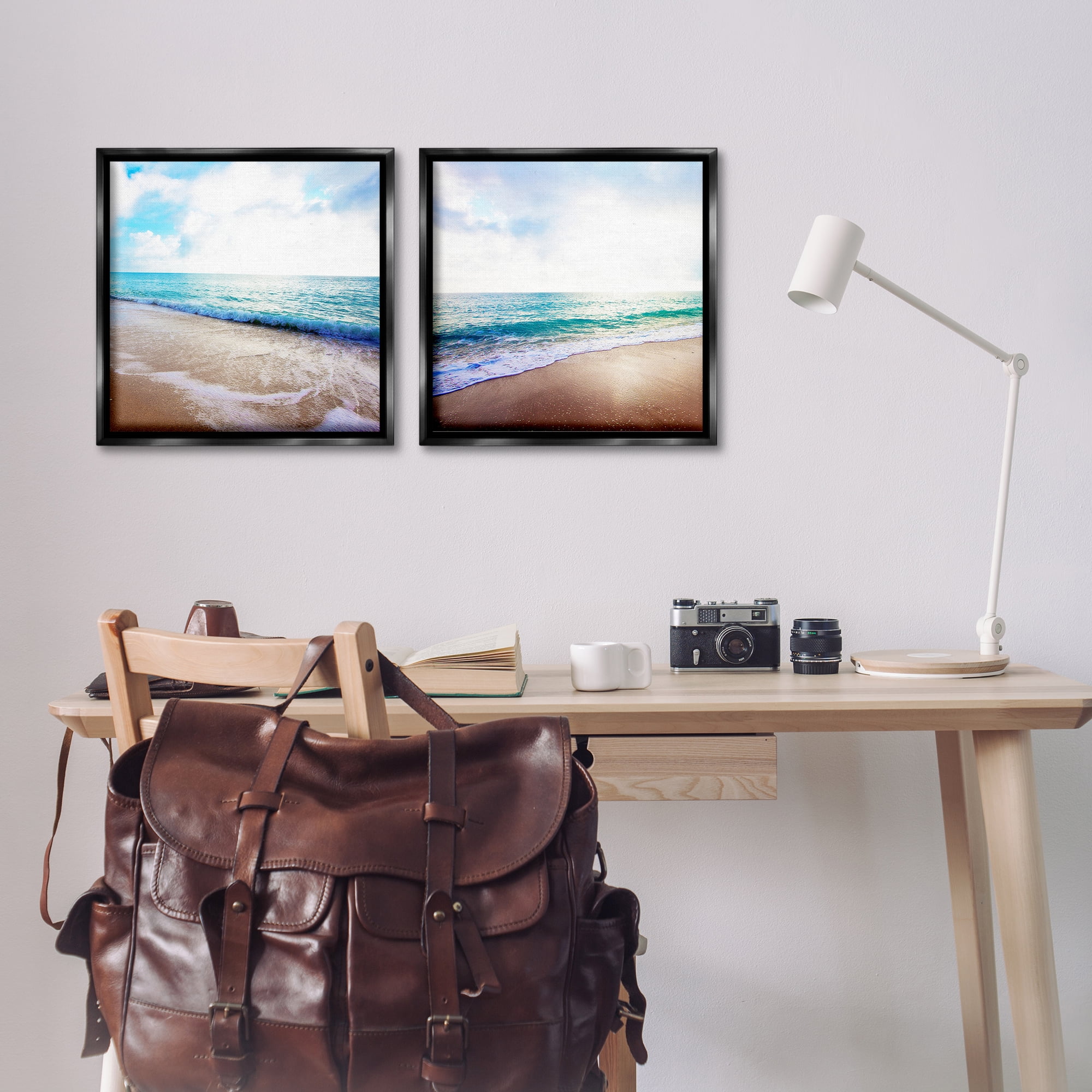 Stupell Industries Waves Breaking Shoreline Landscape & Nature Photography Black Floater Framed Canvas Art Print Wall Art, 18 x 18, Set of 2