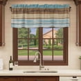 thumbnail image 6 of Blue Brown Curtain Valances for Windows, Kitchen Valance Window Treatments Panel 2 Pack, Farmhouse Rustic Wooden Plank Board Rod Pocket Short Curtains for Bathroom Bedroom 54 x 18 Inch, 6 of 8