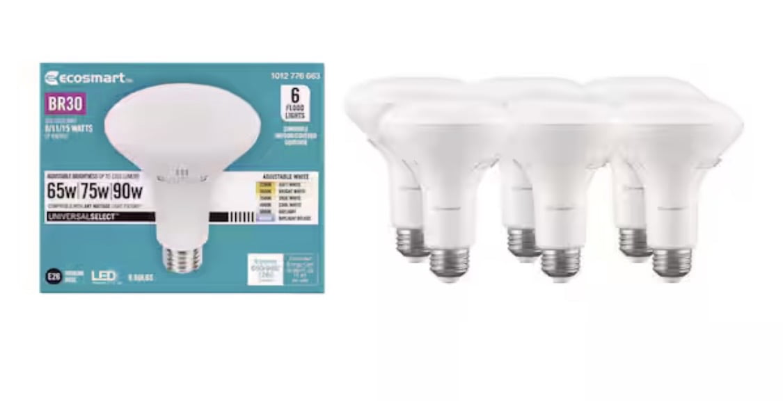 EcoSmart Universal Select 65/75/90-Watt Equivalent BR30 Dimmable LED Flood Light Bulb with Selectable Color Temperature (6-Pack)