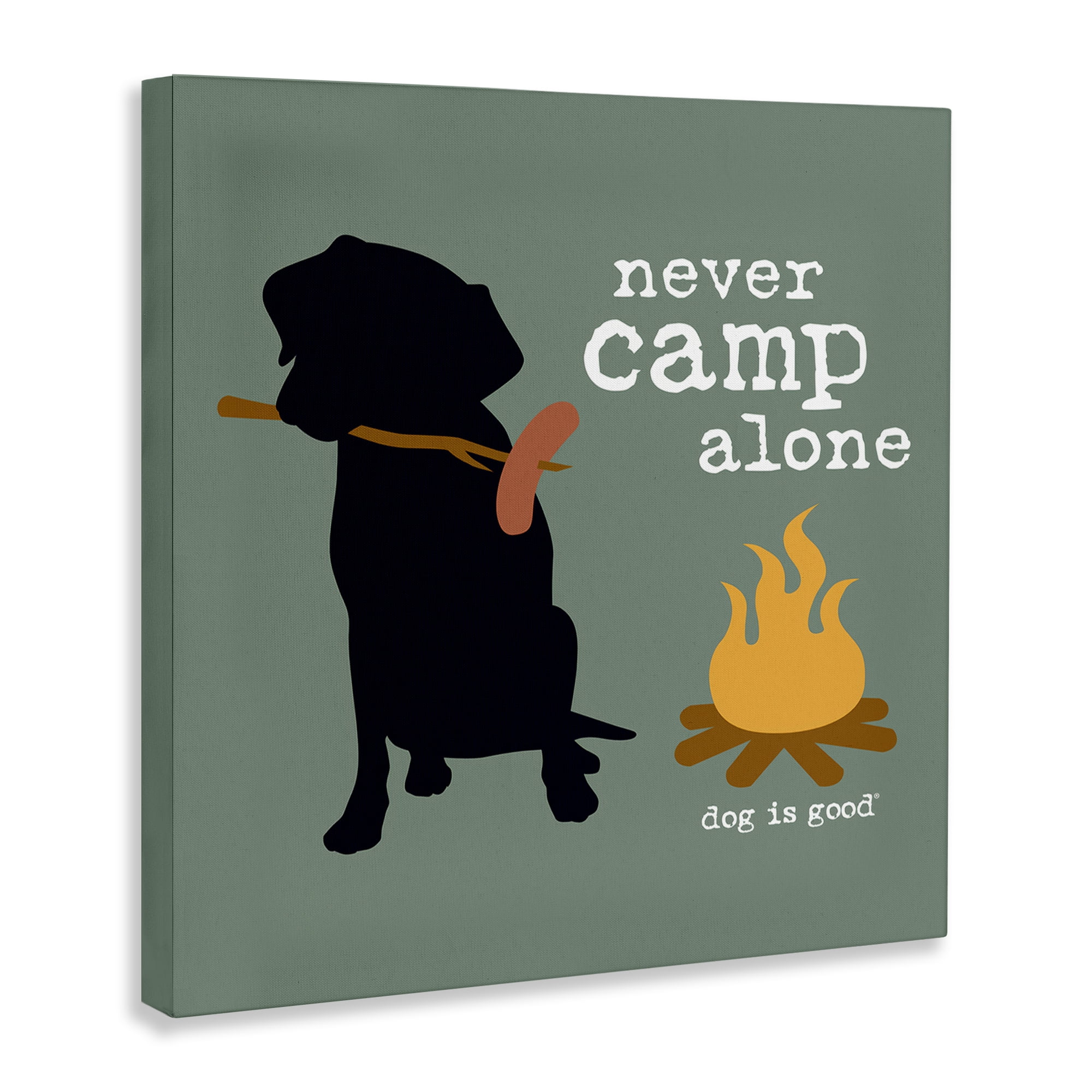 Stupell Industries Never Camp Alone Dog Animals Painting Wrapped Canvas Art Print Wall Art, 17 x 17