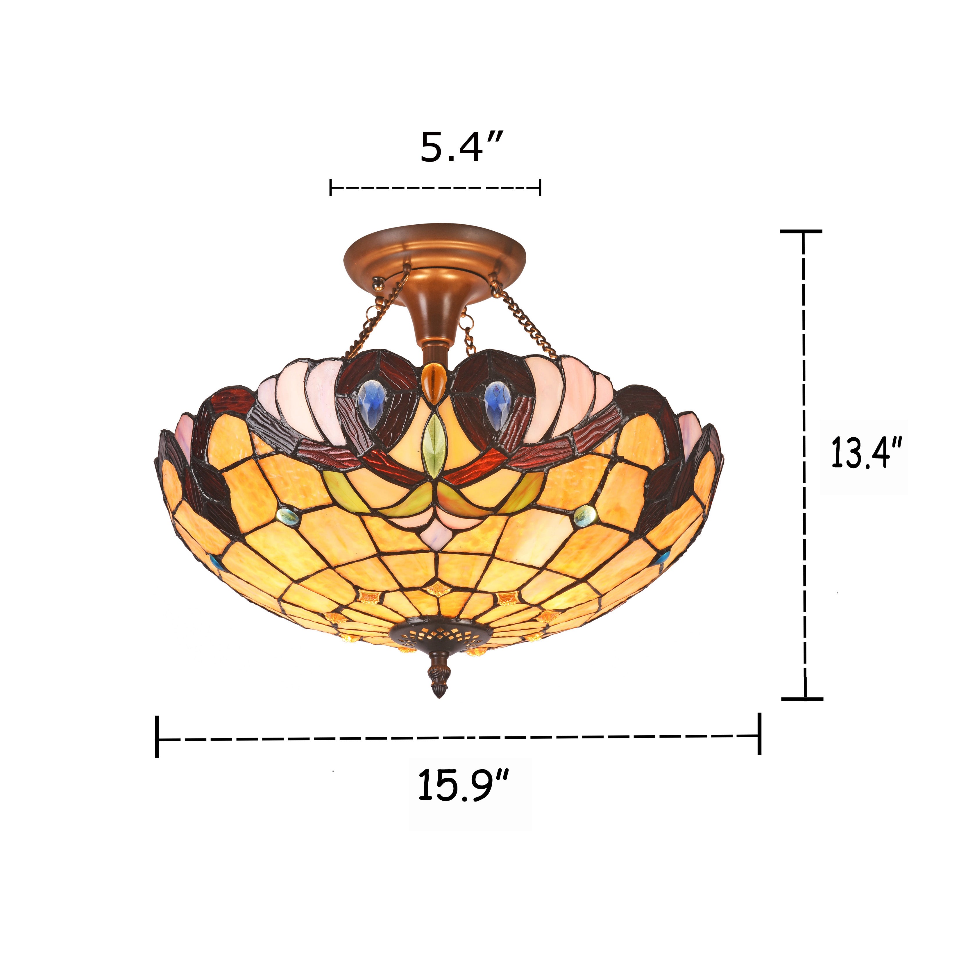 RADIANCE Goods Tiffany-Style 2 Light Victorian Semi-Flush Ceiling Fixture 16" Shade