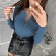 thumbnail image 2 of Moda de mujer Otoño e Invierno Casual Cremallera Cuello redondo Manga larga Color sólido Suéter Tops Blusa Pompotops  hdfakjf10718, 2 of 8