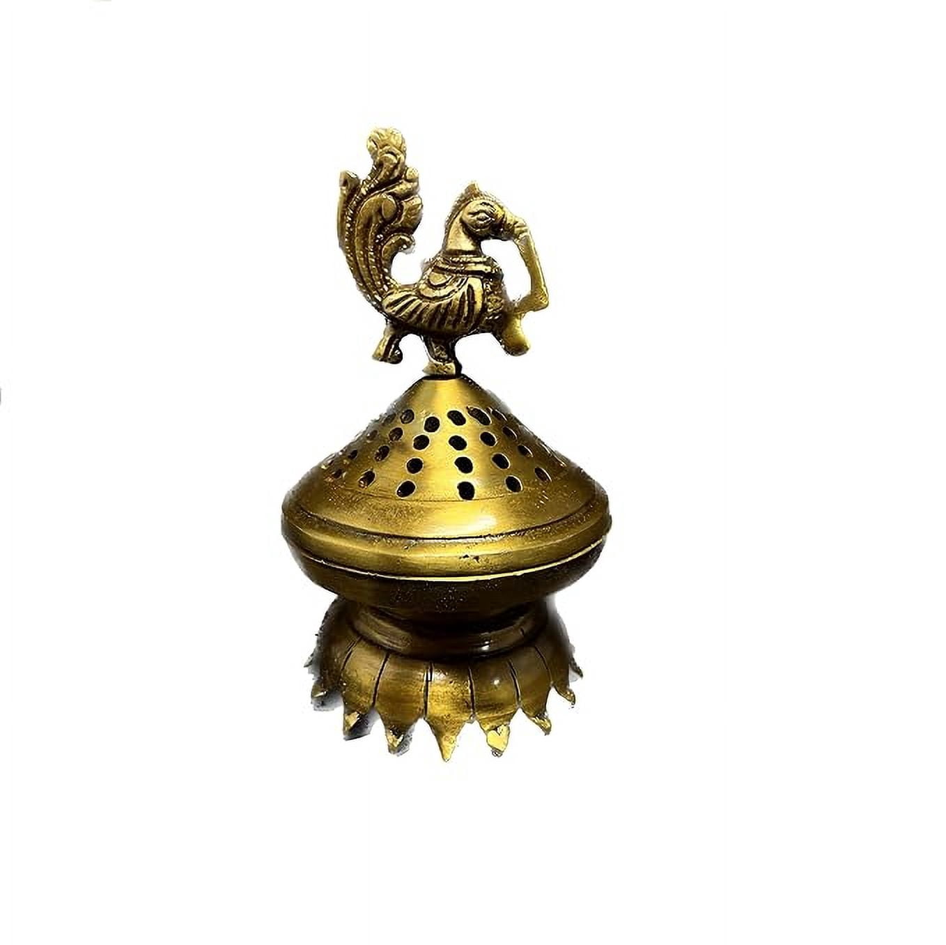 Metal Brass Color Finish Dhoop Dani | Bakhoor Holder | Loban Burner | Incense Holder, Handcrafted Metal Peacock Shaped Aroma Diffuser Oil Burner| Aroma Oil Diffuser for Home