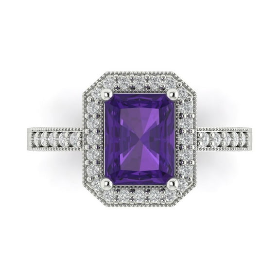 Halo Engagement Ring for Women - 2.78ct Natural Amethyst in 18K White Gold Promise Ring