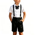 thumbnail image 3 of DJDLJWCJ Boys School Uniform Sets 4 Piece Short Sleeve White Shirt and Flat Front Shorts ，Adjustable Suspenders with Tie Black Size 3T, 3 of 7