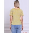 thumbnail image 3 of DARING DIVA Women's Gingham Plaid Peasant Round Neck Puff Sleeve Tops S Purple Yellow, 3 of 6