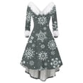 thumbnail image 2 of Christmas Dresses for Women Women's Fashion V-neck Casual Fit Christmas Print Party Long Sleeve Dress with Fur for Festive Occasion,Gray,M, 2 of 6