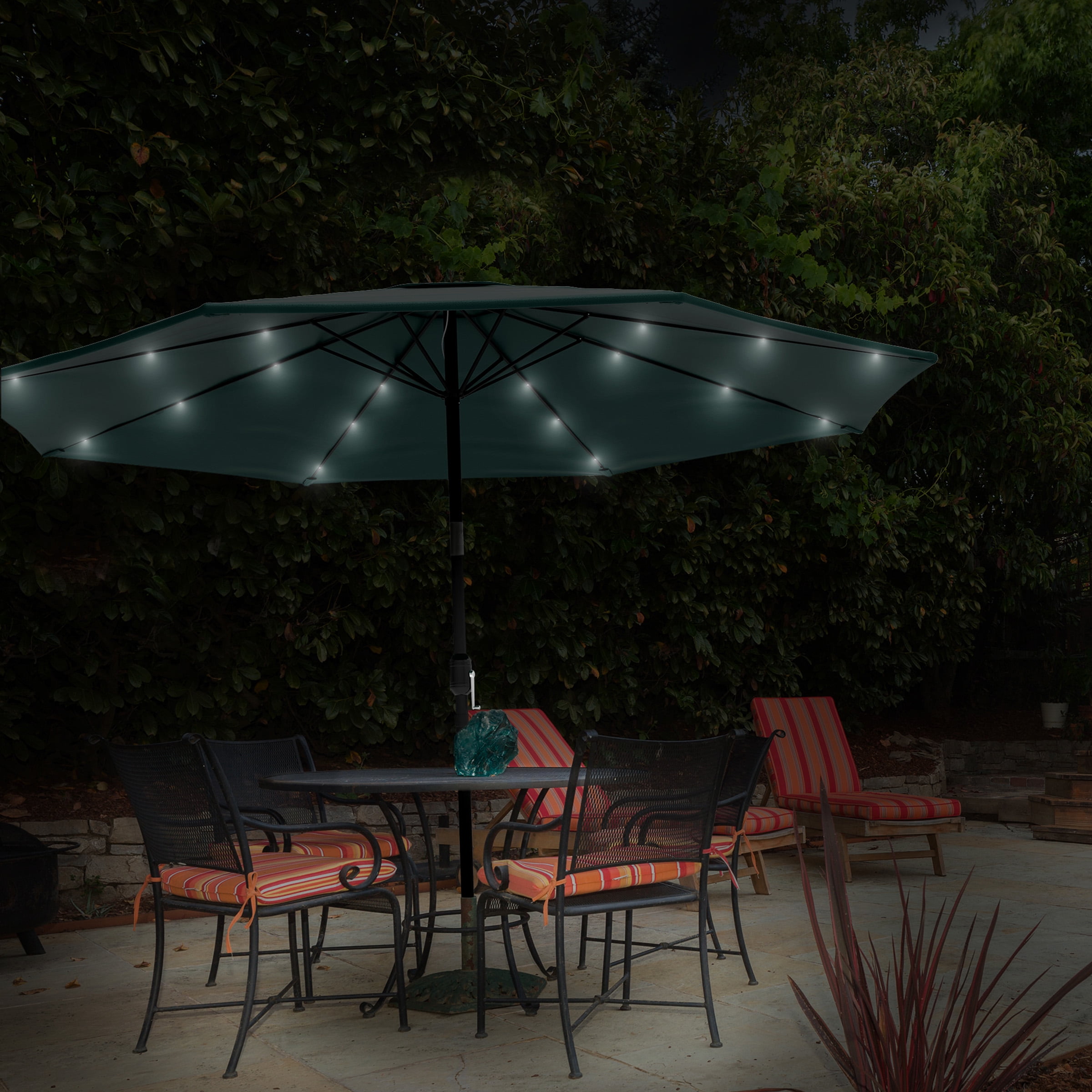 Solar Umbrella with UV Sun Protection Hanging Garden Outdoor Lighted LED Lights 