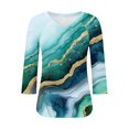thumbnail image 4 of Ounisa T-Shirts à Manches 3/4 pour Femmes Col en V Manches Raglan Chandail Imprimé Décontracté Tendance Printemps Été Mode Hauts P-2TG, 4 of 6