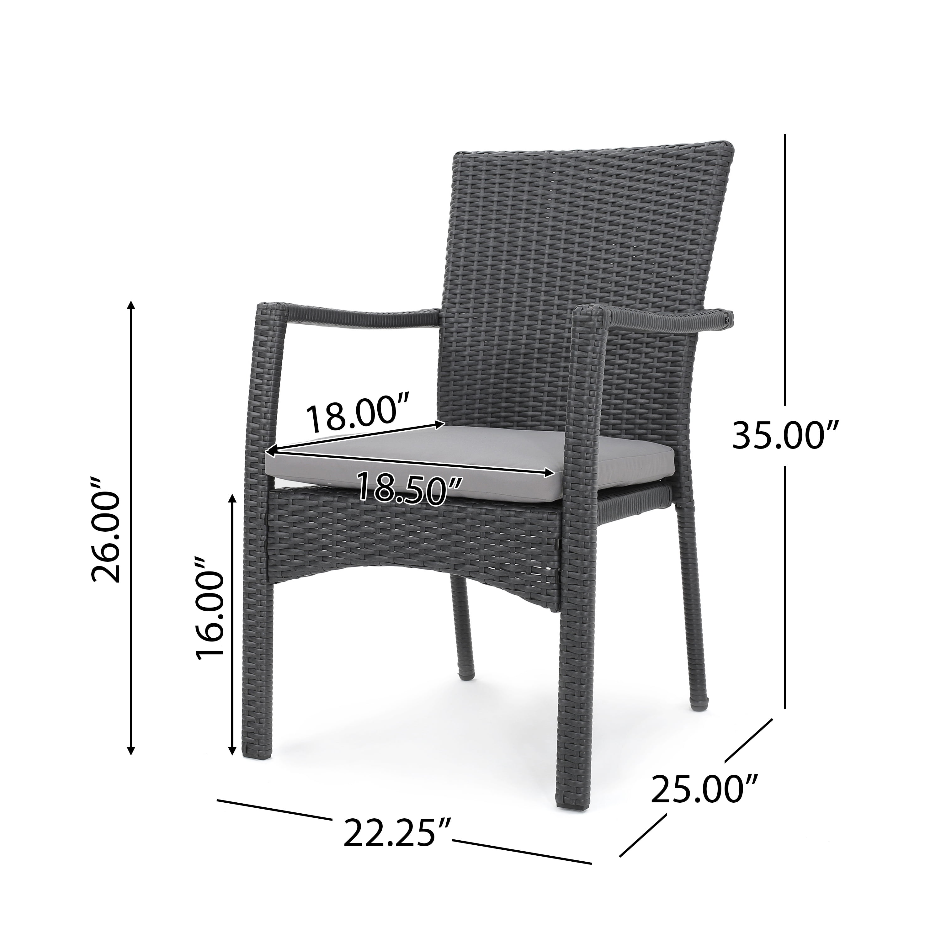Outdoor Woven Surface Single Dining Chair, Casual Household Seat for Patio Garden, Gray
