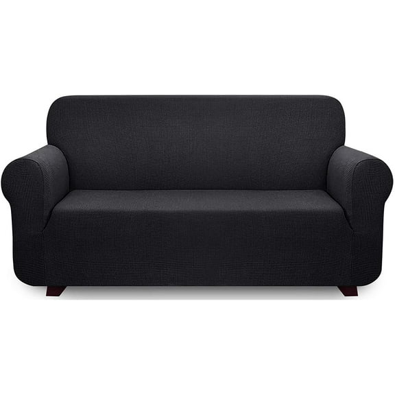 iCOVER One Piece High Stretch Couch Cover, Large Sofa Slipcover, fit seat with 60 to 80 inches, Machine Washable Spandex Jacquard Fabric, Non-Slip Furniture Protector (Black)