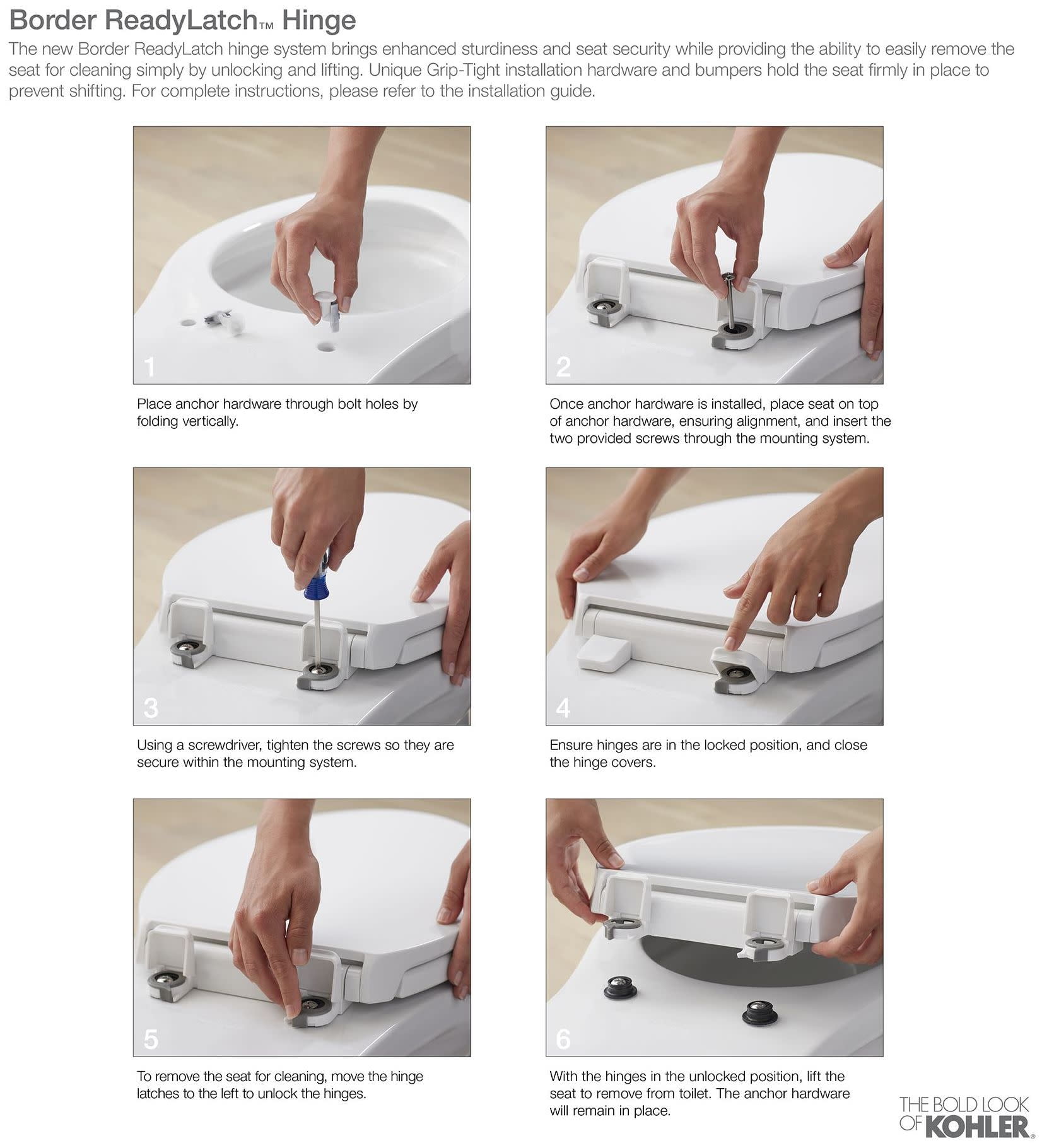 Open Box Kohler K-24494-A Border Round Closed-Front Toilet Seat - Off White